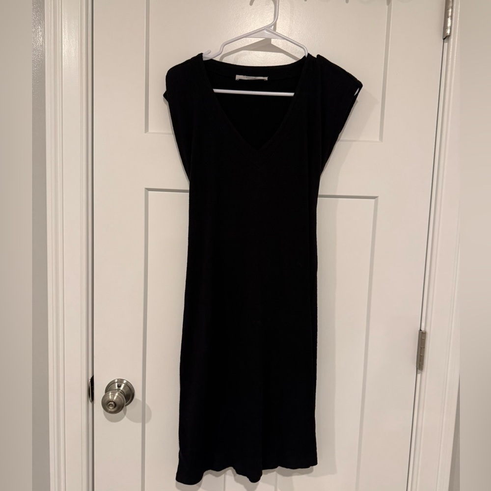 LOFT Black Midi V-Neck Dress